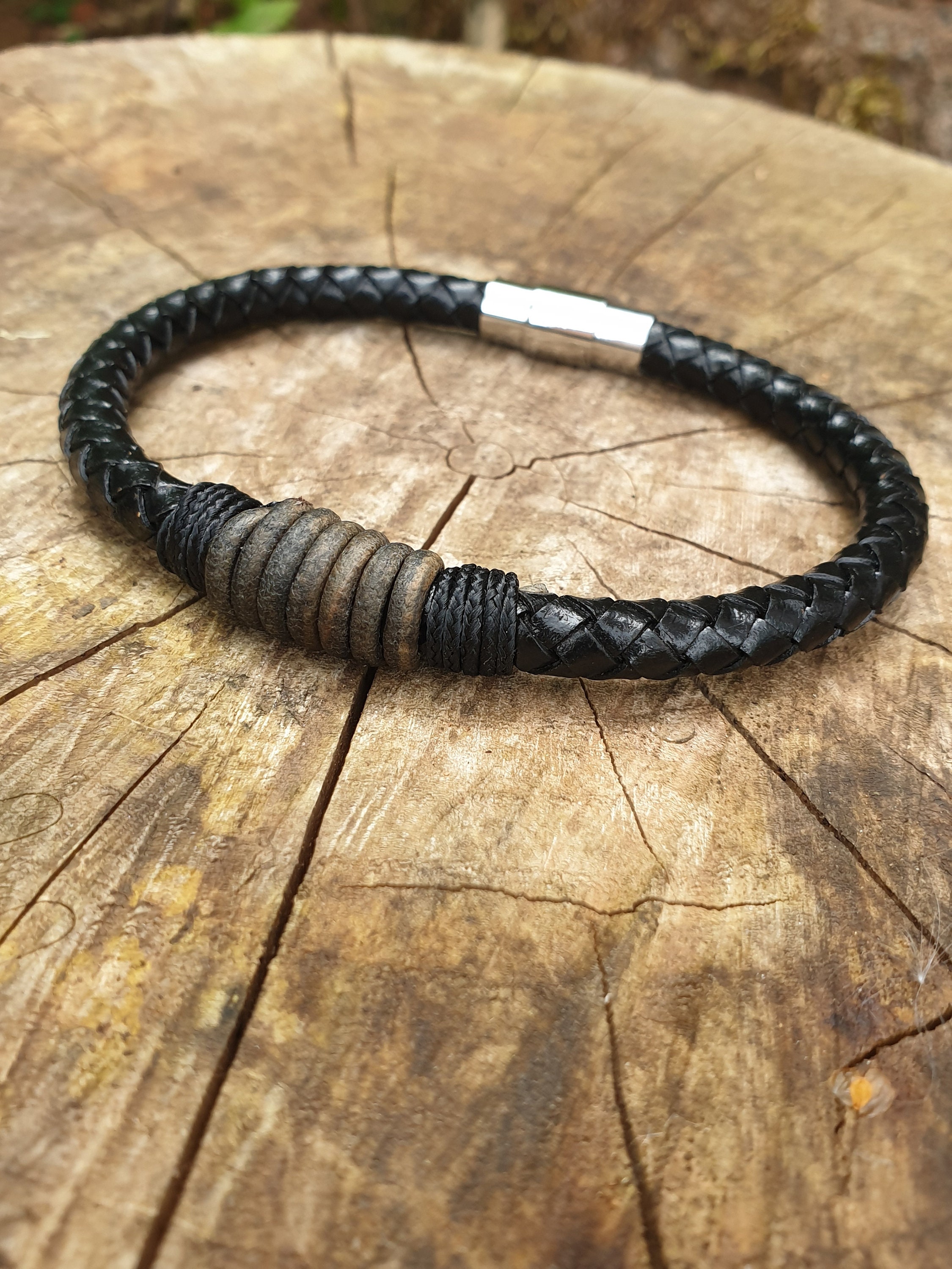 Braided Leather Bracelet Real Leather Bracelet Black - Etsy UK