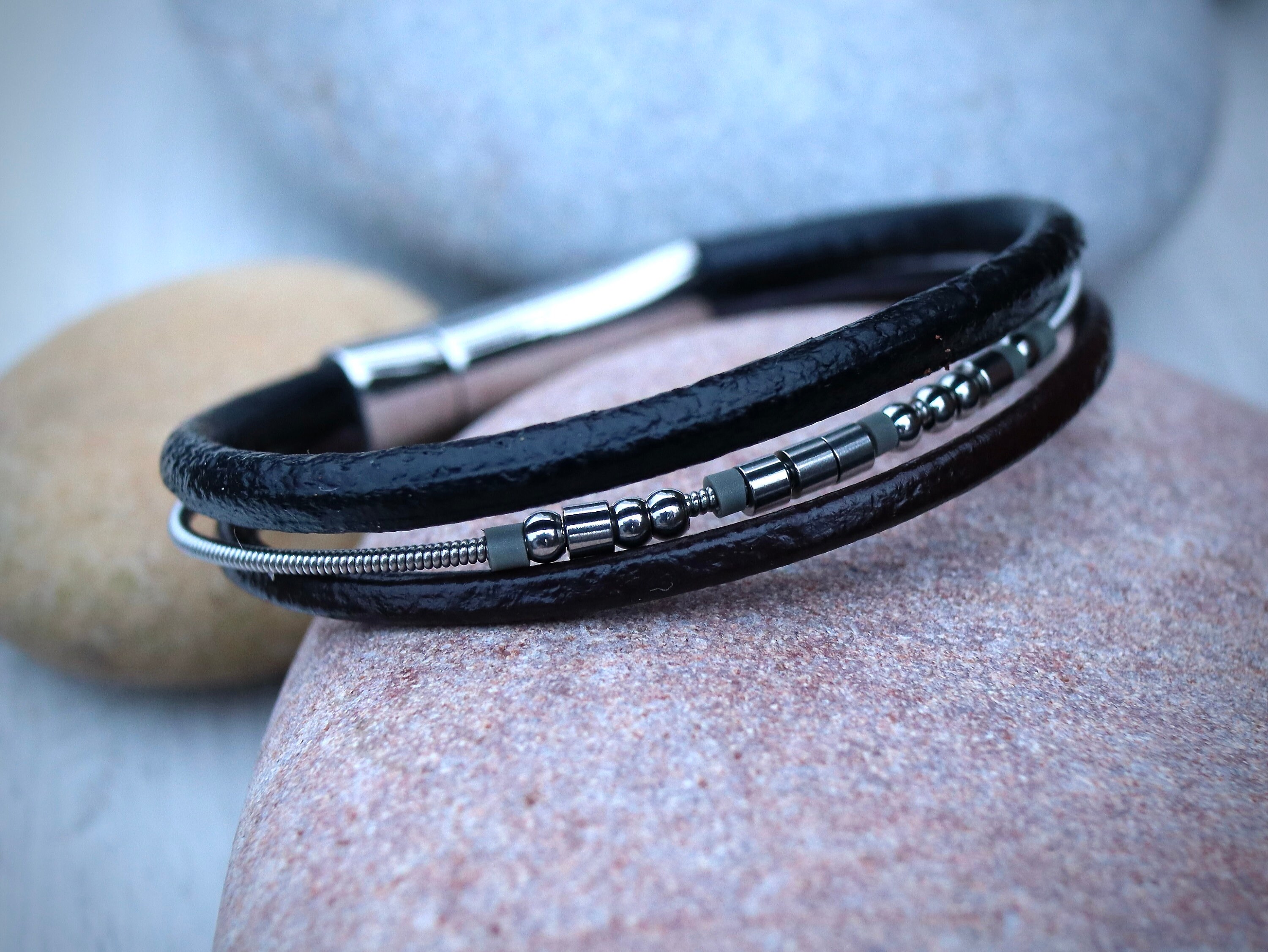 Morse Code Guitar String Leather Bracelet Secret Message Etsy UK