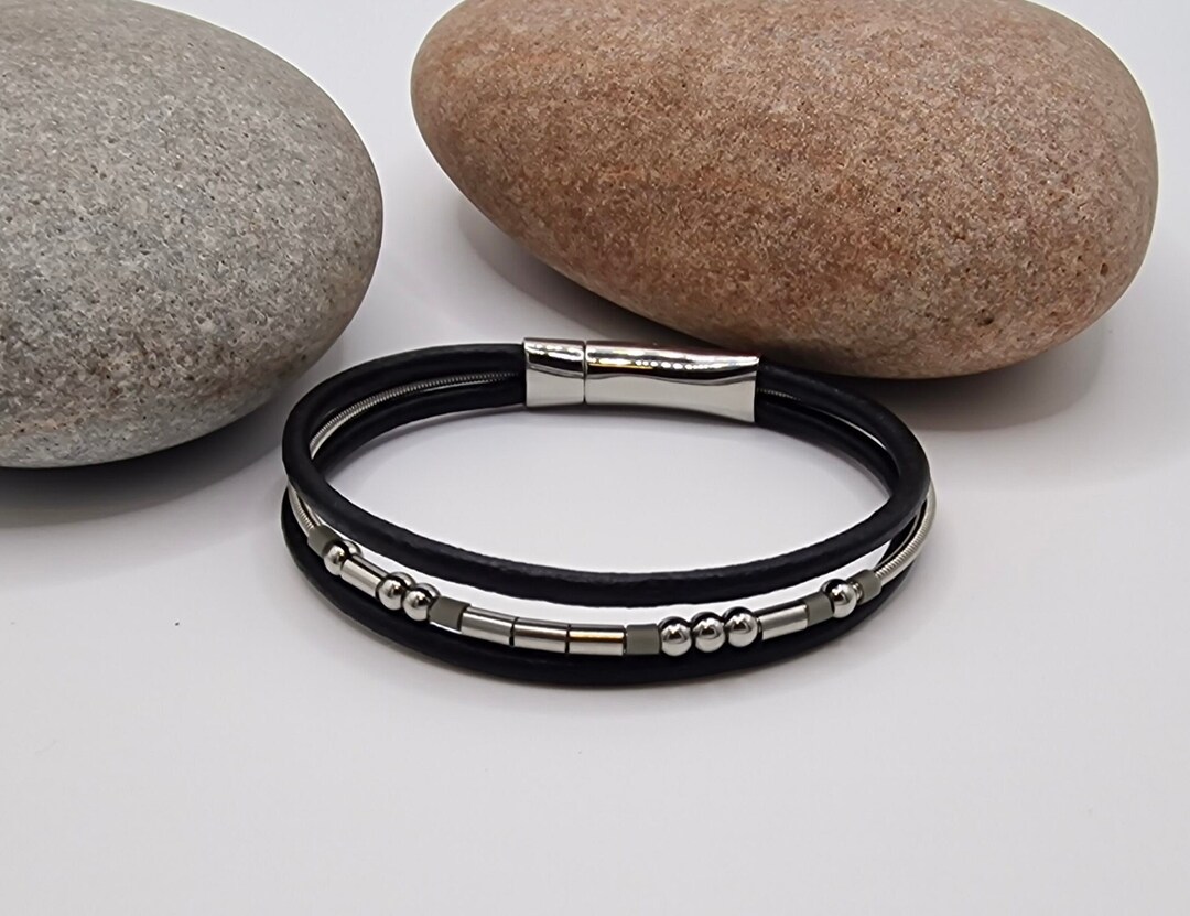Morse Code Guitar String Leather Bracelet Secret Message Bracelet Gifts