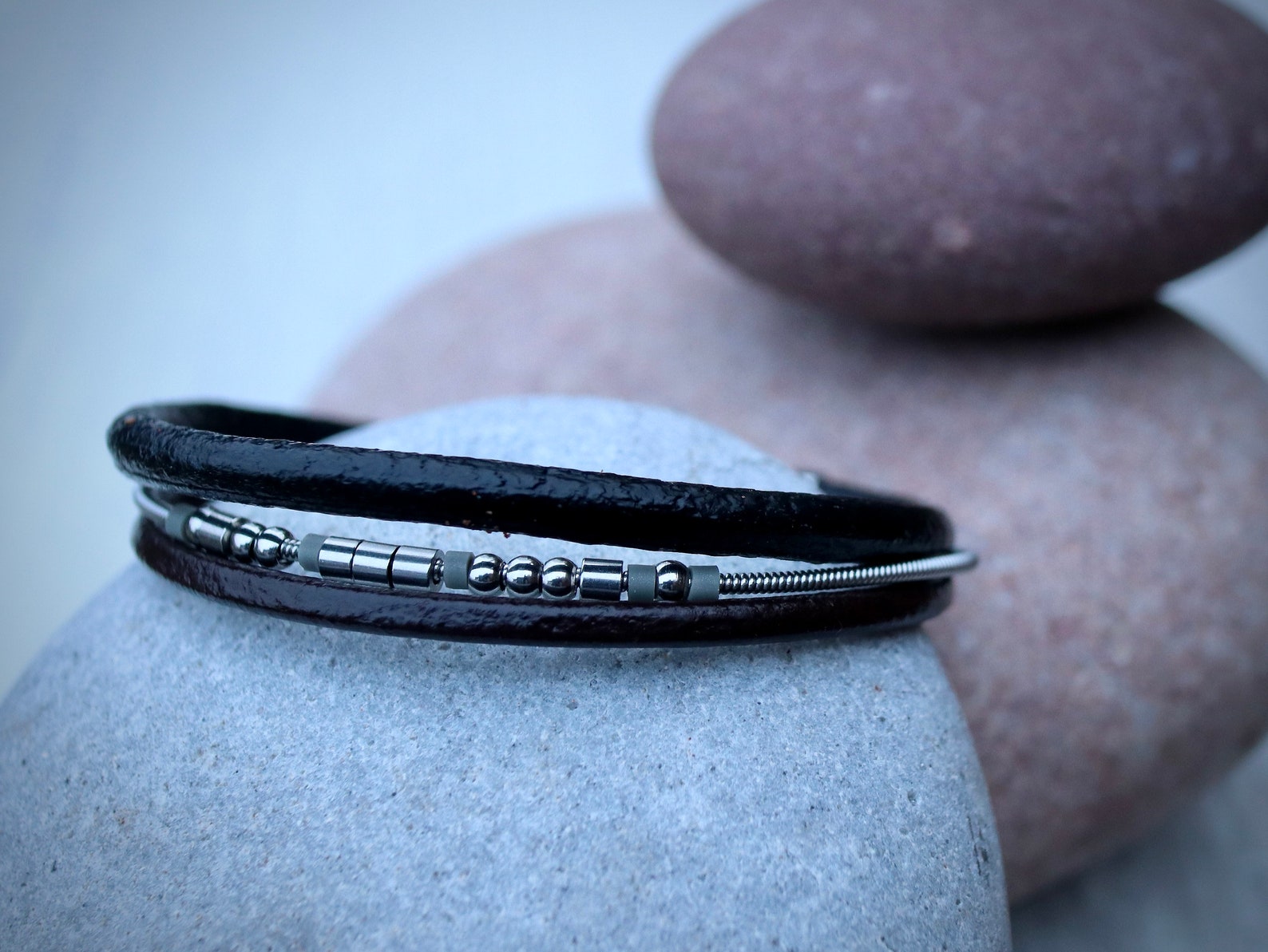 Morse Code Guitar String Leather Bracelet Secret Message Etsy