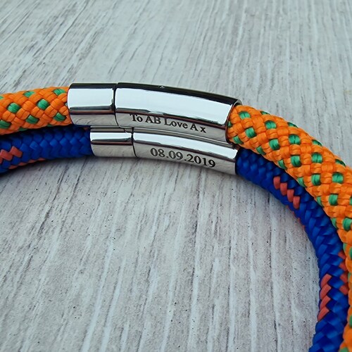 Engraved 6mm Climbing/Marine Rope Bracelet, Personalised Gift -Marine Rope Bracelet- Gifts for Climbers - Multi-Coloured Bracelet -