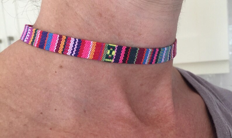 Multi-coloured woven cord choker image 2