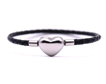 Braided Leather Wrap Bracelet – Stainless Steel Heart Clasp