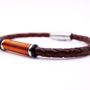 Braided leather bracelet, Recycled copper wire, Leather Anniversary gift, Leather jewellery, Real Leather Bracelet, Leather Bracelet
