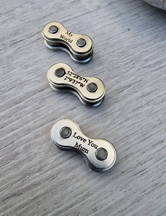 Personalised, Engraved, Leather Bicycle Chain Link Bracelet