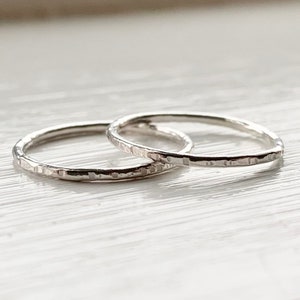 Silver Dainty Hammered Stacking Ring - 1.2mm Thin Textured Band
