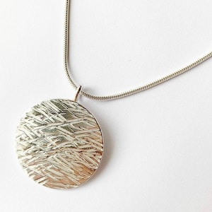 SILVER HAMMERED PENDANT - Solid Silver Large Hammered Disc Pendant Necklace with Snake Chain , Large 25mm Textured Circle Medallion Unisex