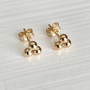 3 GOLD BALL STUDS - Gold Filled Trio Ball Small Stud Earrings , Bridal Jewellery , Bridesmaid Gift