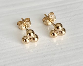 Pendientes de bola chapados en oro: Pendientes de tres cuentas, joyería nupcial