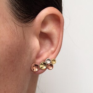 DOT EAR CLIMBER - Copper Brass and Silver Ear Crawler - Circle Ear Climber - Minimalist Earclimber - Simple Mismatched Earrings