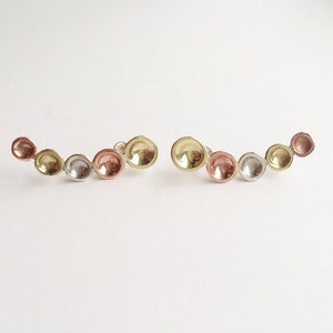 DOT EAR CLIMBER - Copper Brass and Silver Ear Crawler - Circle Ear Climber - Minimalist Earclimber - Simple Mismatched Earrings