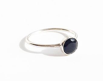 Silver Onyx Ring: 6mm Black Gem - Gold Available