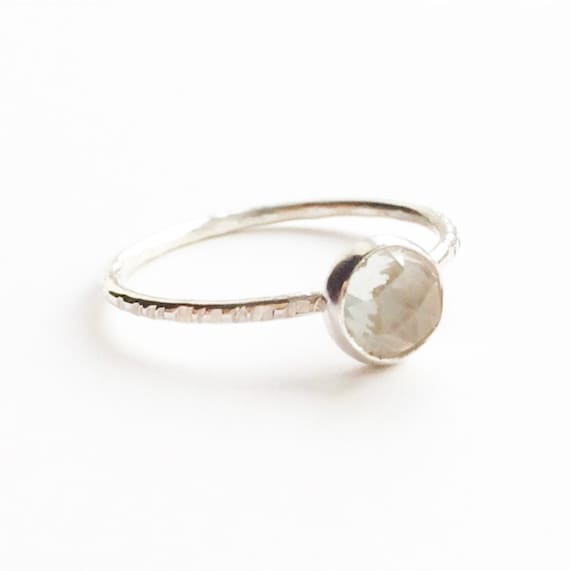Silver Green Amethyst Ring: 6mm Clear Green Gemstone - Gold Available