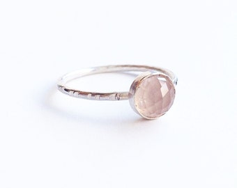 Silver Rose Quartz Ring: 6mm Pink Gemstone, Available in Gold