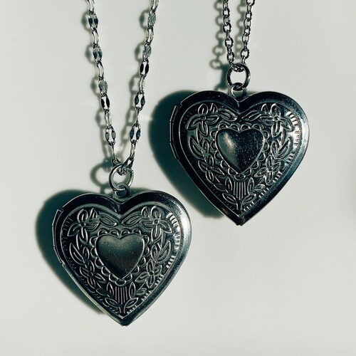 Engraved Angel Wing Heart Locket Necklace 925 Sterling Etsy