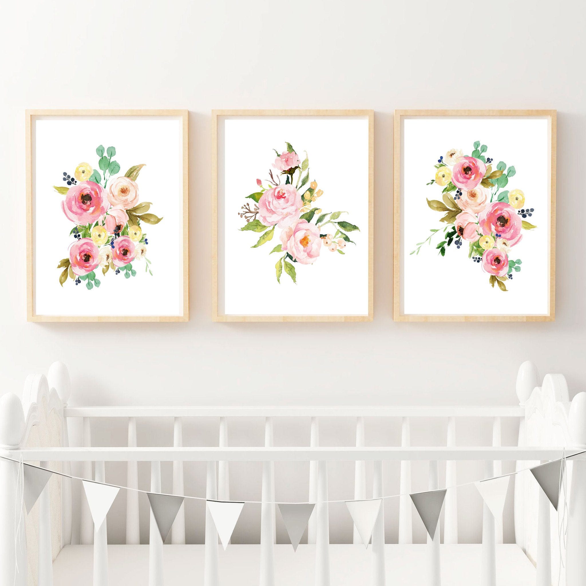 Set Of 3 Prints Floral Print Set Watercolor Flower Print Etsy
