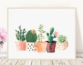 Cactus Print, Printable Art, Cactus Art, Home Decor, Potted Cactus, Watercolor, Succulents, Wall decor, Instant Download