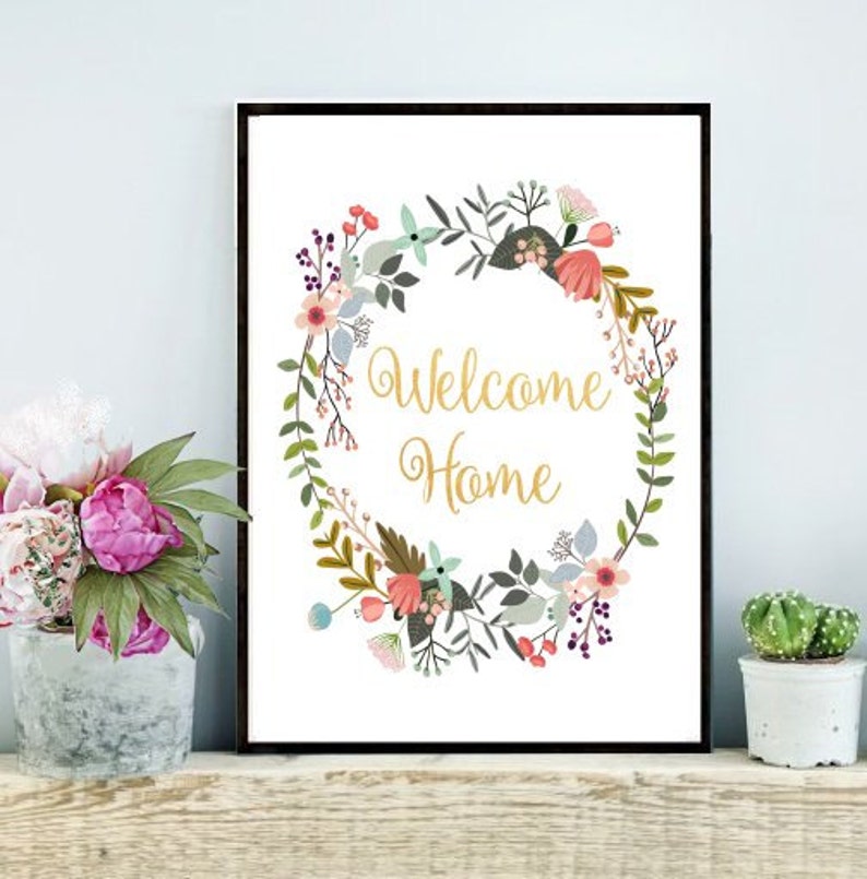 welcome-home-printable-art-typography-print-floral-quote-etsy