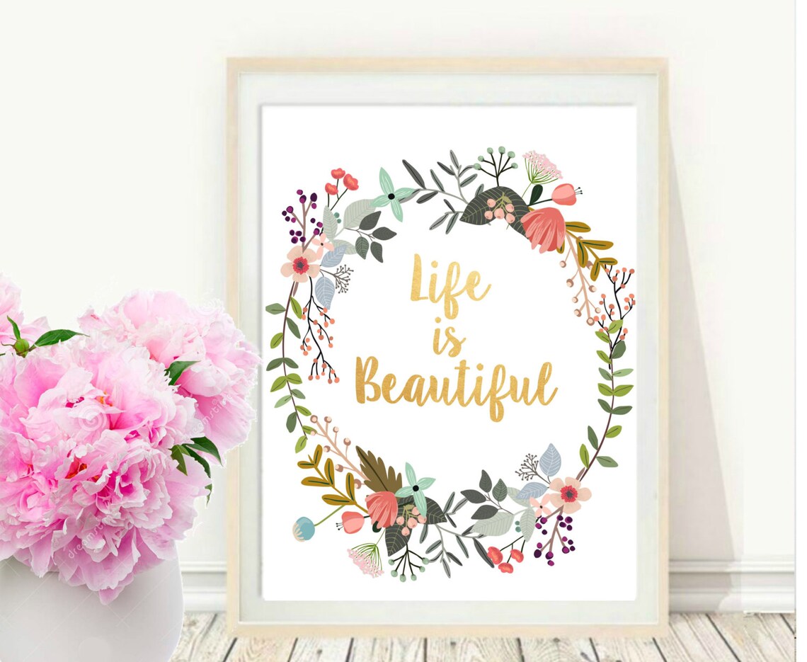 Word Art Life Is Beautiful Typography Quote Gallery Wall Etsy