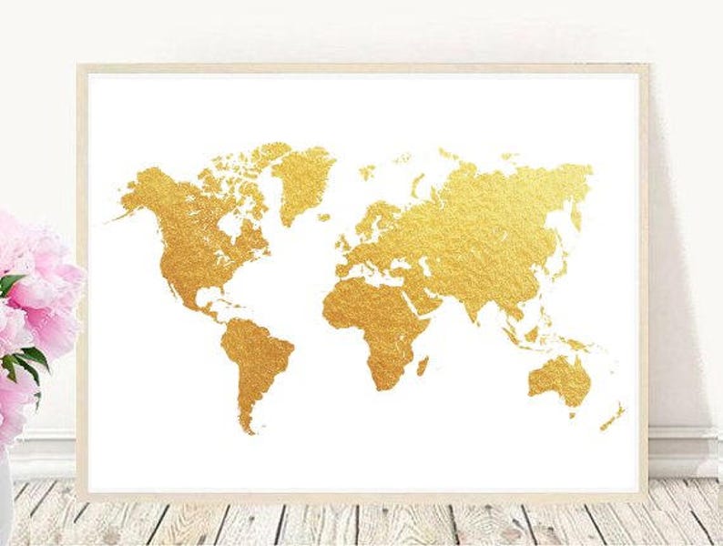 Gold Weltkarte Karte Drucken Weltkarte druckbare druckbare | Etsy