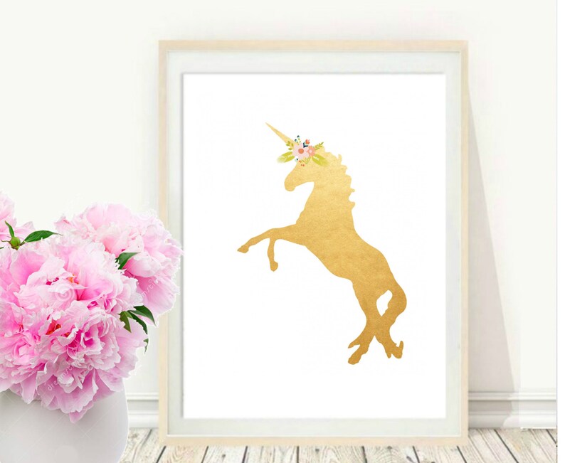 Unicorn Print Printable Art Gold Wall Nursery Instant Decor
