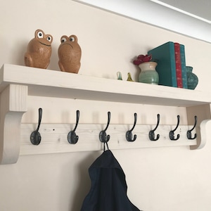 Coat hook rack with shelf, Handcrafted from chunky premium quality pine.