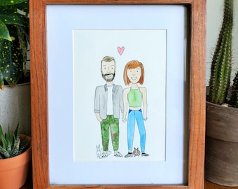 Custom Couple or Family Portrait // Watercolor + Ink // Handmade Original Painting