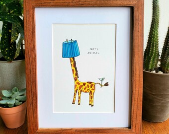 Party Giraffe // 5x7 watercolor + ink
