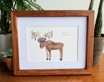 Party Moose // 5x7 watercolor + ink