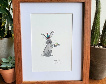 Party Rabbit // 5x7 watercolor + ink