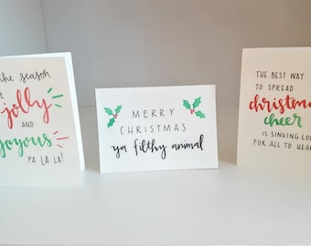 Trio of Tiny Christmas Cards // Christmas Movie Quotes // Handmade to Order // Watercolor + Modern Calligraphy + Hand Lettering