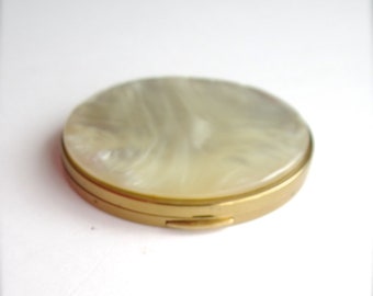 Art Deco Style, Compact, Vintage Powder Container, Goldtone Metal & Faux Mother of Pearl Powder Container, Compact Powder Container