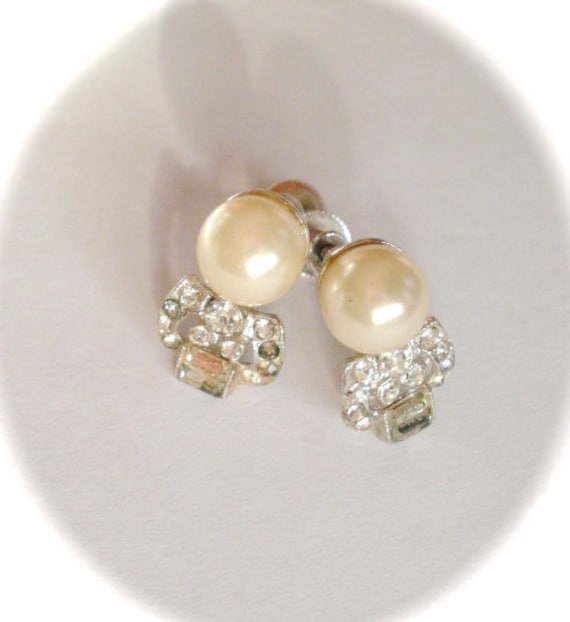 Coro Pearls and Diamond Rhinestones Earrings, Scre