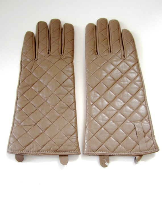 Dark Beige Sheepskin Leather Gloves Vintage Genuine Leather 