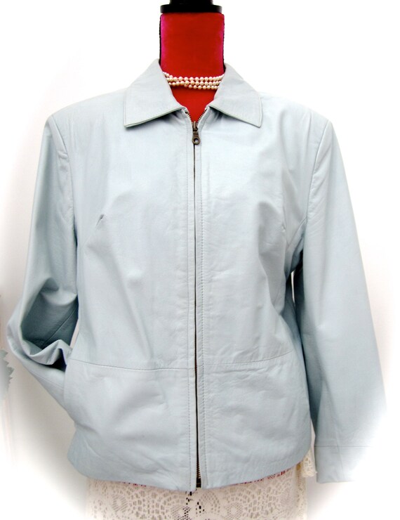 Women's Leather Jacket, Vintage Pale Blue Leather