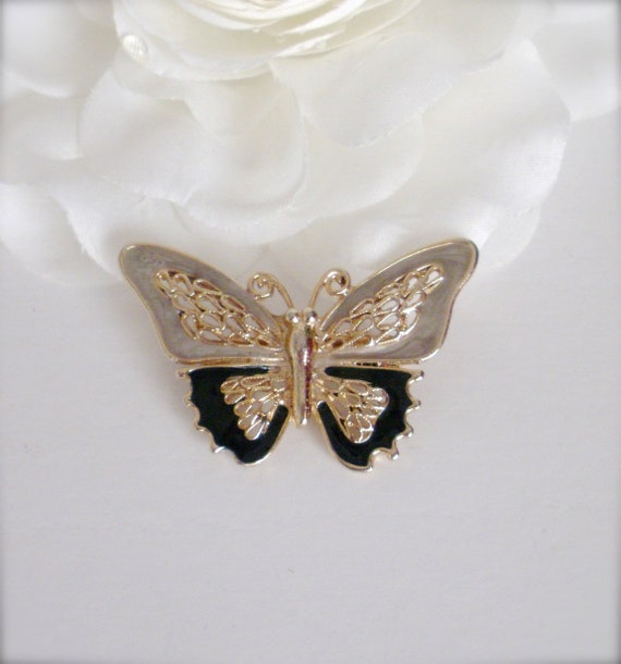 Enamel Butterfly Brooch, Gold tone Butterfly Broo… - image 2