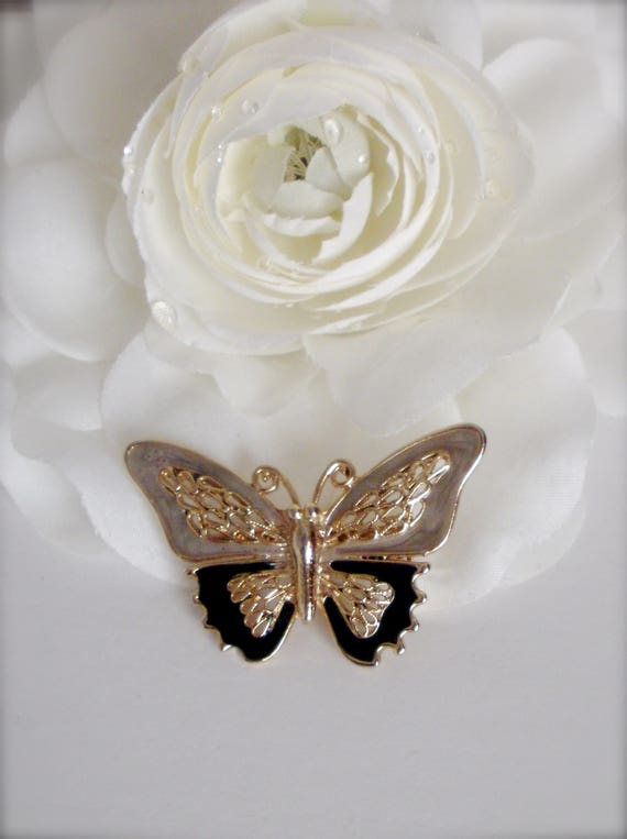 Enamel Butterfly Brooch, Gold tone Butterfly Broo… - image 4
