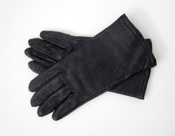 Vintage Leather Gloves, Black Leather Gloves, Lea… - image 1