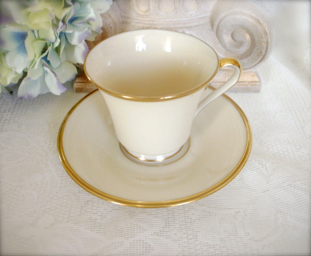 Lenox Tea Cup and Saucer, ETERNAL Lenox, Ivory Tea Cup and Saucer, Made in USA, Porcelain Tea