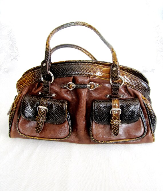 LA Diva Handbag, Medium Brown Leather with Gator P