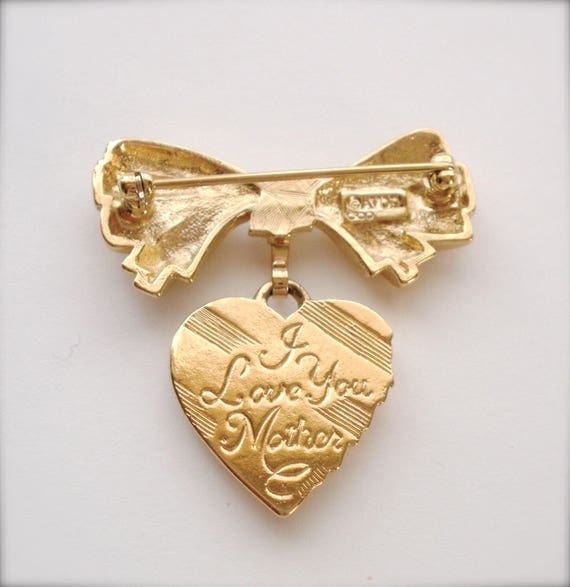 Avon Heart Brooch, I Love You Mother, Signed Avon… - image 3