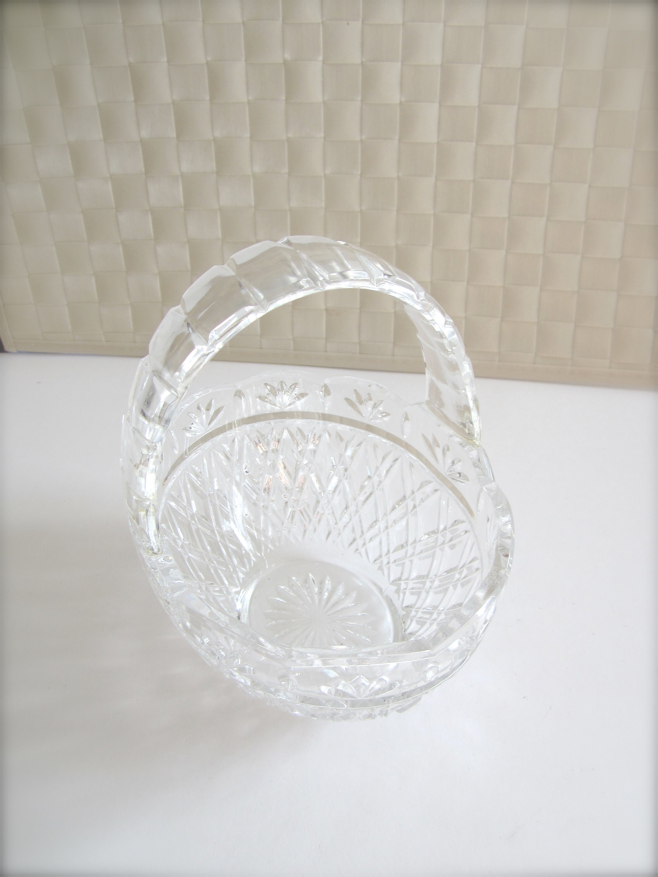 Vintage Crystal Basket Diamond Pattern Crystal Basket Etsy