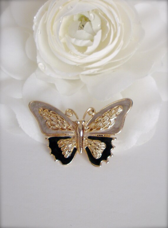 Enamel Butterfly Brooch, Gold tone Butterfly Broo… - image 3