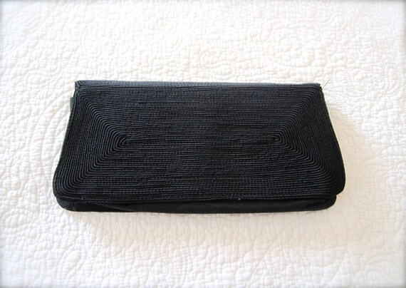Black Cord Clutch Purse, Gold Seal Evening Bag, S… - image 4