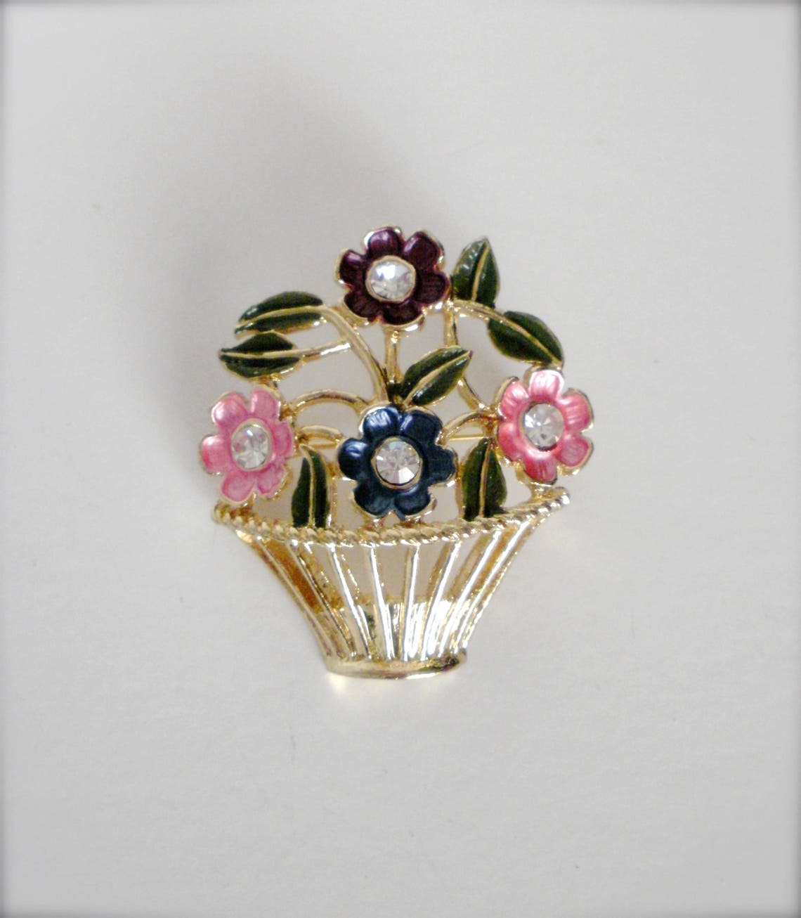 Basket of Flowers Brooch Vintage Multi Color & Clear Etsy