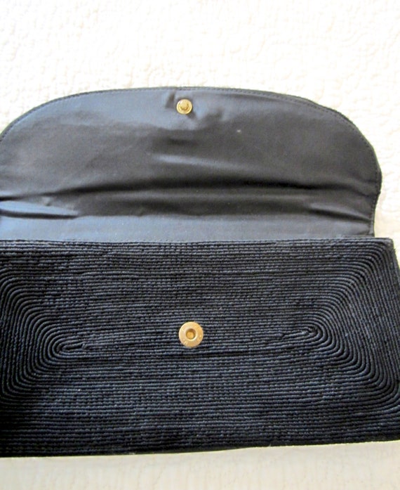 Black Cord Clutch Purse, Gold Seal Evening Bag, S… - image 2