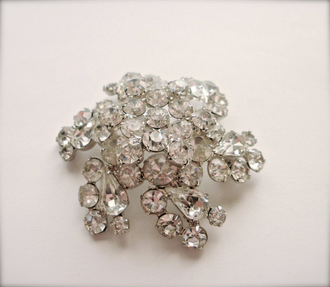 Clear Crystal Brooch, Large Cubic Zirconia Pin, Stunning Clear