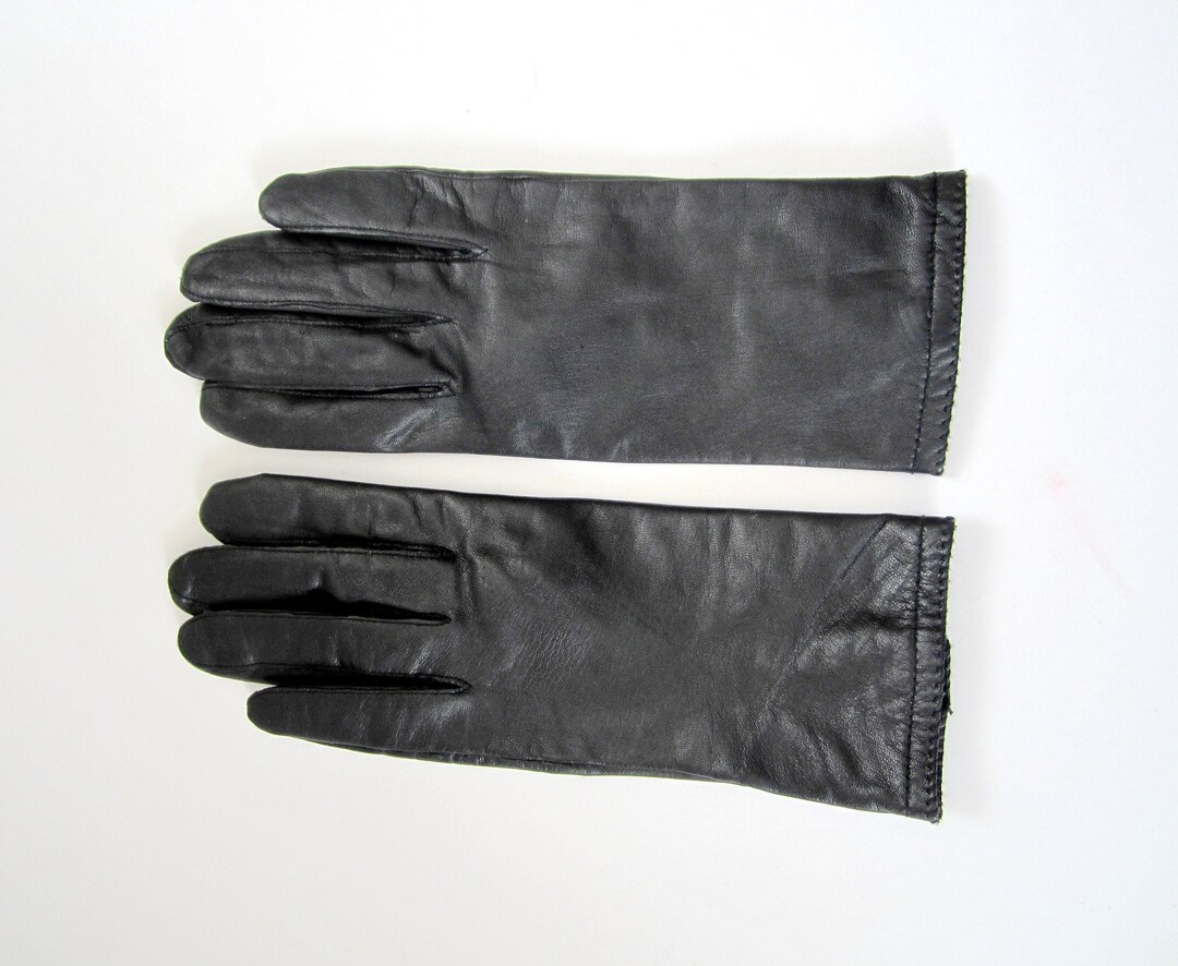 Black Leather Gloves With Gold Buckle Detail