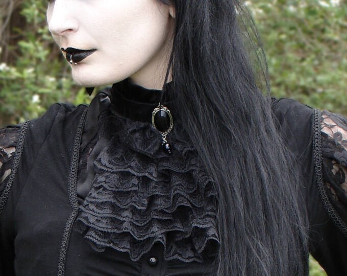 Black Lace Jabot / Romantic Goth Ruffled Lace Collar / Etsy