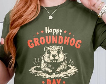 Happy Groundhog Day Shirt, Minimal Pennsylvania Rodent Lover Gift Sweatshirt, Cute Groundhog Pun Tshirt, Nature Animal Lover Gift Sweater